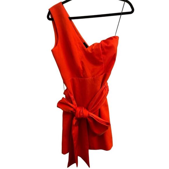 Revolve NBD Jasper Dress size S One Shoulder Sash Tie Belt Formal Wedding Orange - Picture 5 of 14